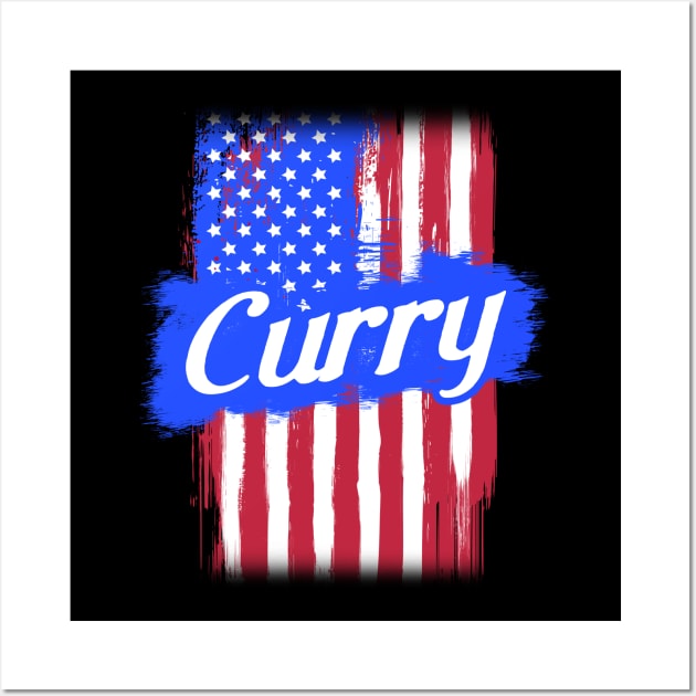 American Flag Curry Family Gift T-shirt For Men Women, Surname Last Name Wall Art by darius2019